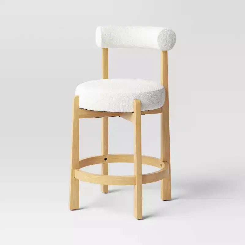 25.5" Sculptural Upholstered and Wood Boucle Counter Height Barstool with Footrest Cream - Threshold™
