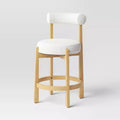 25.5" Sculptural Upholstered and Wood Boucle Counter Height Barstool with Footrest Cream - Threshold™