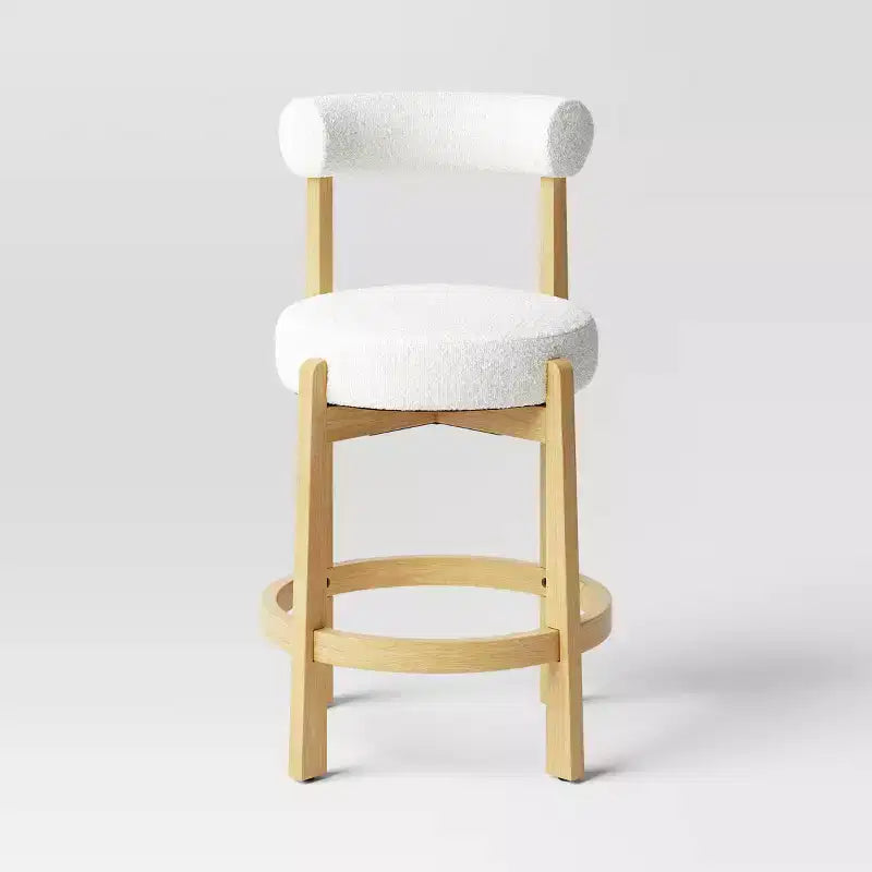 25.5" Sculptural Upholstered and Wood Boucle Counter Height Barstool with Footrest Cream - Threshold™