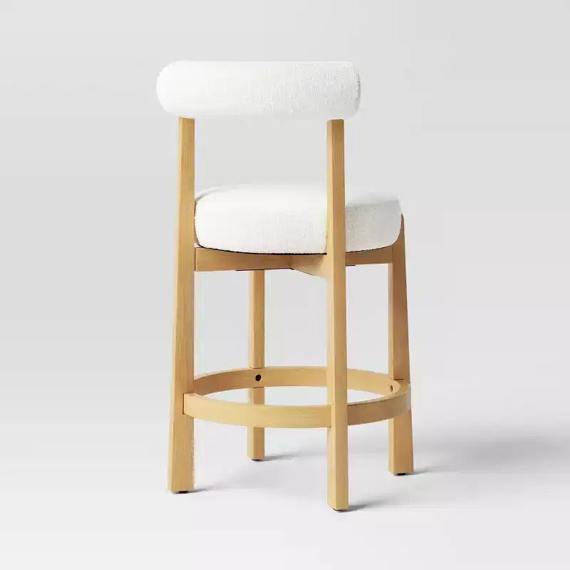 25.5" Sculptural Upholstered and Wood Boucle Counter Height Barstool with Footrest Cream - Threshold™