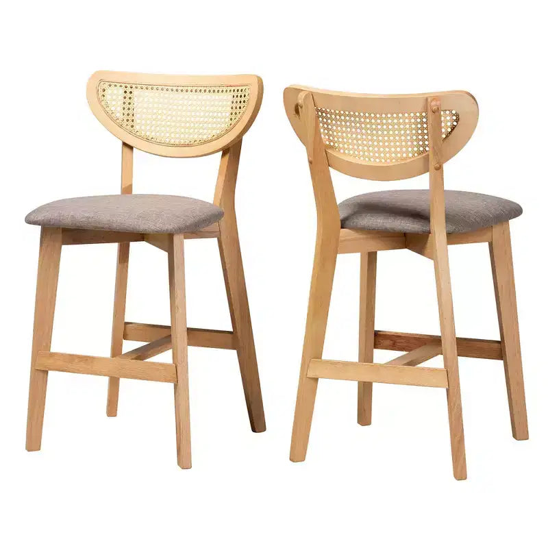 Baxton Studio 2pc Dannell Fabric and Wood Counter Height Barstools Gray/Natural Oak/Light Brown: Polyester Upholstery, Rubberwood Frame