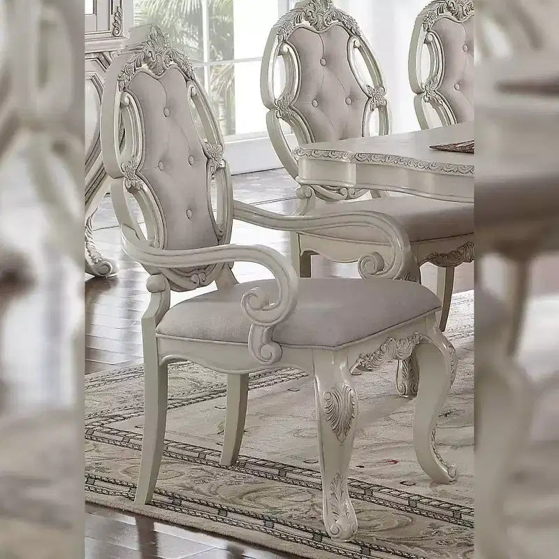 23" Ragenardus Dining Chair Fabric and Antique White Finish - Acme Furniture