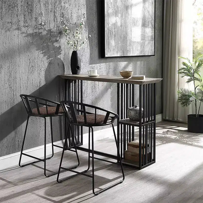 Acme Furniture 47" Zudora Dining Table Antique Oak Sandy Black Finish: Sturdy Metal Pedestal Base, Seats 2