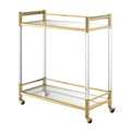 Royal Crest 2 Tier Acrylic Glass Bar Cart Gold/Glass - Breighton Home: Tempered Shelves, Swivel Wheels