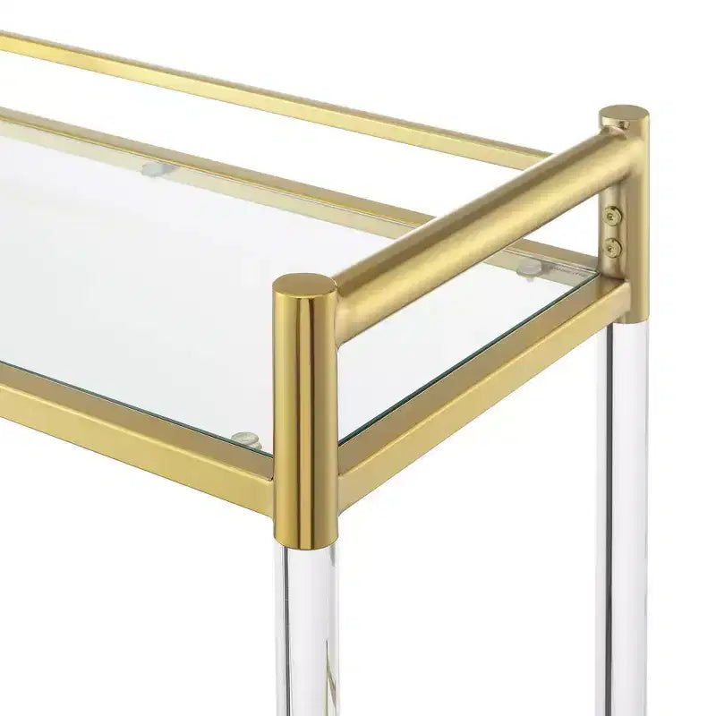 Royal Crest 2 Tier Acrylic Glass Bar Cart Gold/Glass - Breighton Home: Tempered Shelves, Swivel Wheels