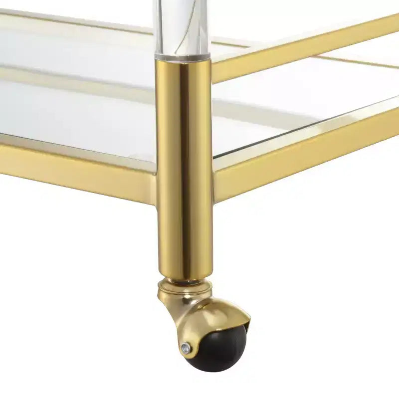 Royal Crest 2 Tier Acrylic Glass Bar Cart Gold/Glass - Breighton Home: Tempered Shelves, Swivel Wheels