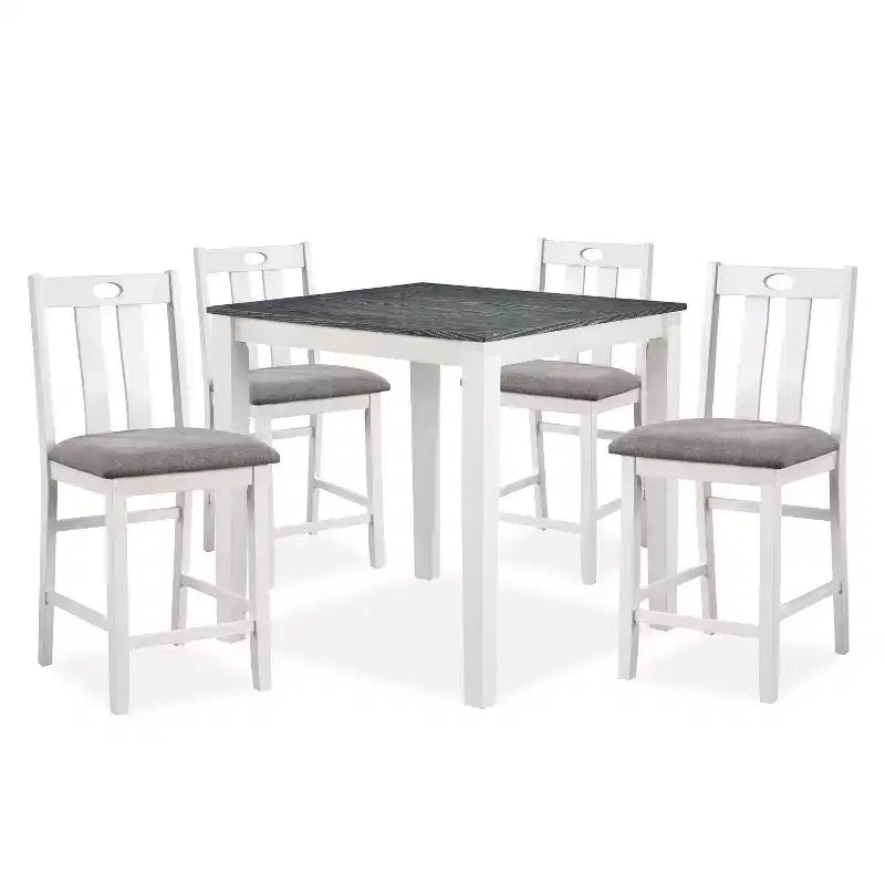 HOMES: Inside + Out 5pc Seawhisper Transitional Counter Height Dining Set White/Gray: Square Table, Padded Chairs