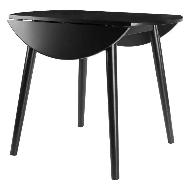 3pc Moreno Dining Table Set Black - Winsome: Glossy Wood, Round Drop Leaf, Transitional Style, Seats 4, Tapered Legs