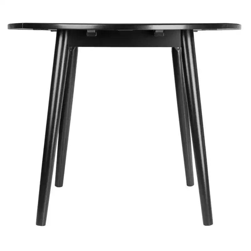 3pc Moreno Dining Table Set Black - Winsome: Glossy Wood, Round Drop Leaf, Transitional Style, Seats 4, Tapered Legs
