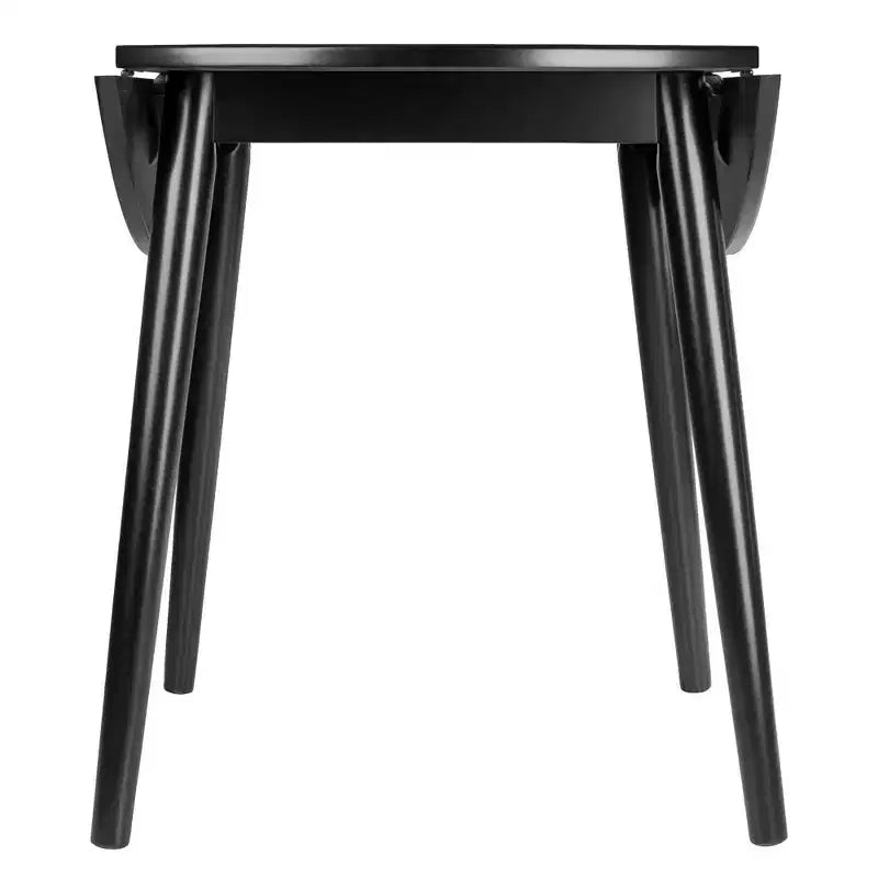 3pc Moreno Dining Table Set Black - Winsome: Glossy Wood, Round Drop Leaf, Transitional Style, Seats 4, Tapered Legs