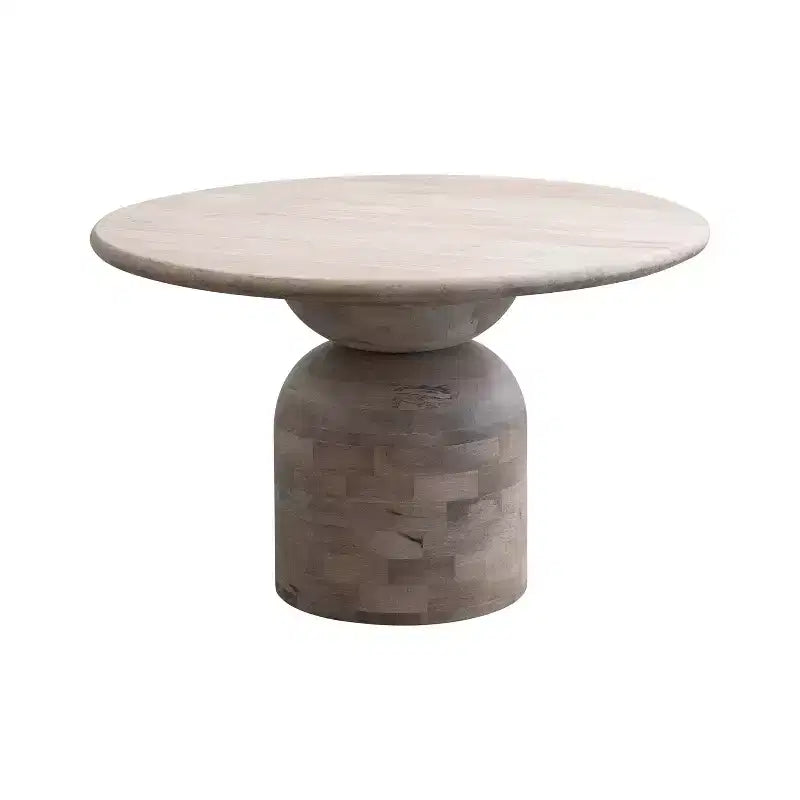 Storied Home Mango Wood Dining Table Natural: Whitewashed Finish, Pedestal Base, 47" Diameter