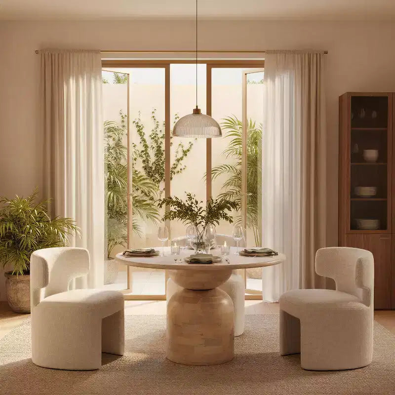 Storied Home Mango Wood Dining Table Natural: Whitewashed Finish, Pedestal Base, 47" Diameter