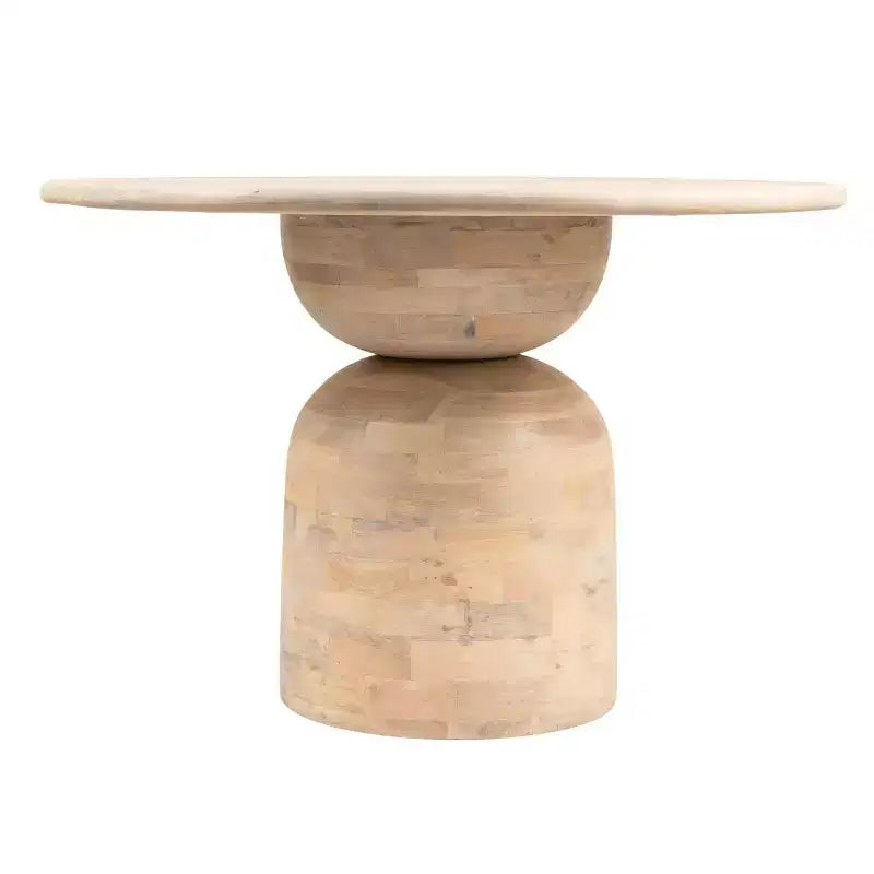 Storied Home Mango Wood Dining Table Natural: Whitewashed Finish, Pedestal Base, 47" Diameter