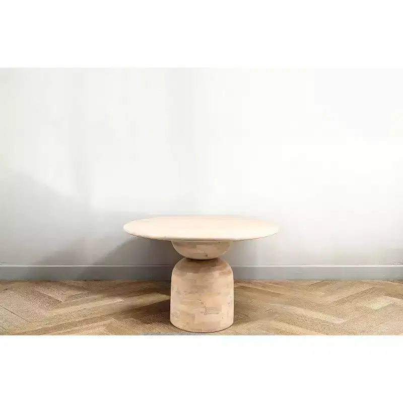 Storied Home Mango Wood Dining Table Natural: Whitewashed Finish, Pedestal Base, 47" Diameter