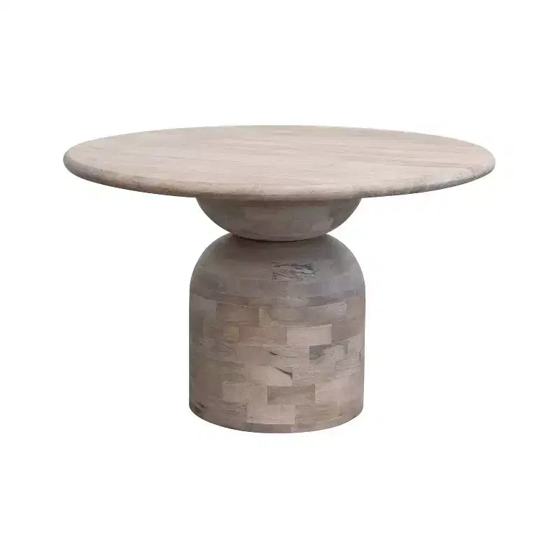 Storied Home Mango Wood Dining Table Natural: Whitewashed Finish, Pedestal Base, 47" Diameter