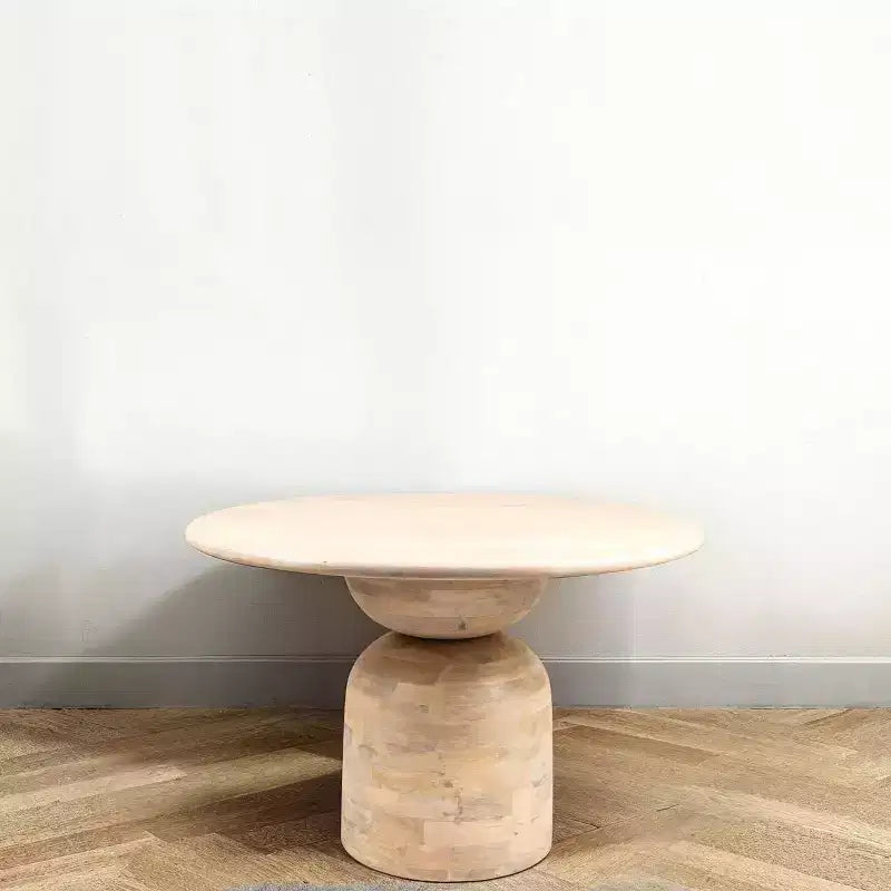 Storied Home Mango Wood Dining Table Natural: Whitewashed Finish, Pedestal Base, 47" Diameter