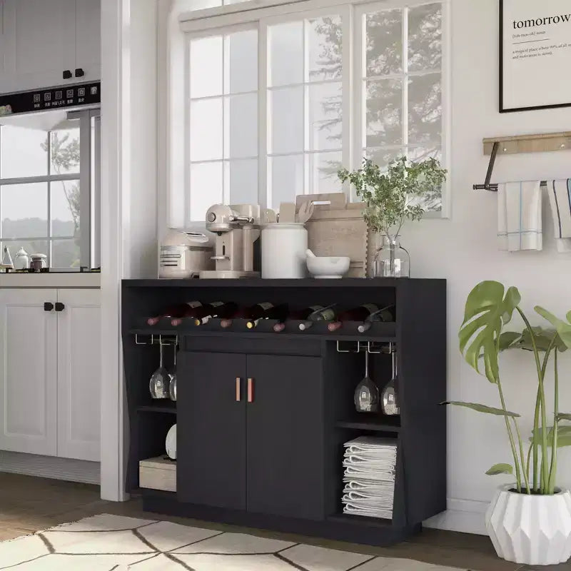 Veritte Contemporary 9 Bottle Buffet Black - miBasics