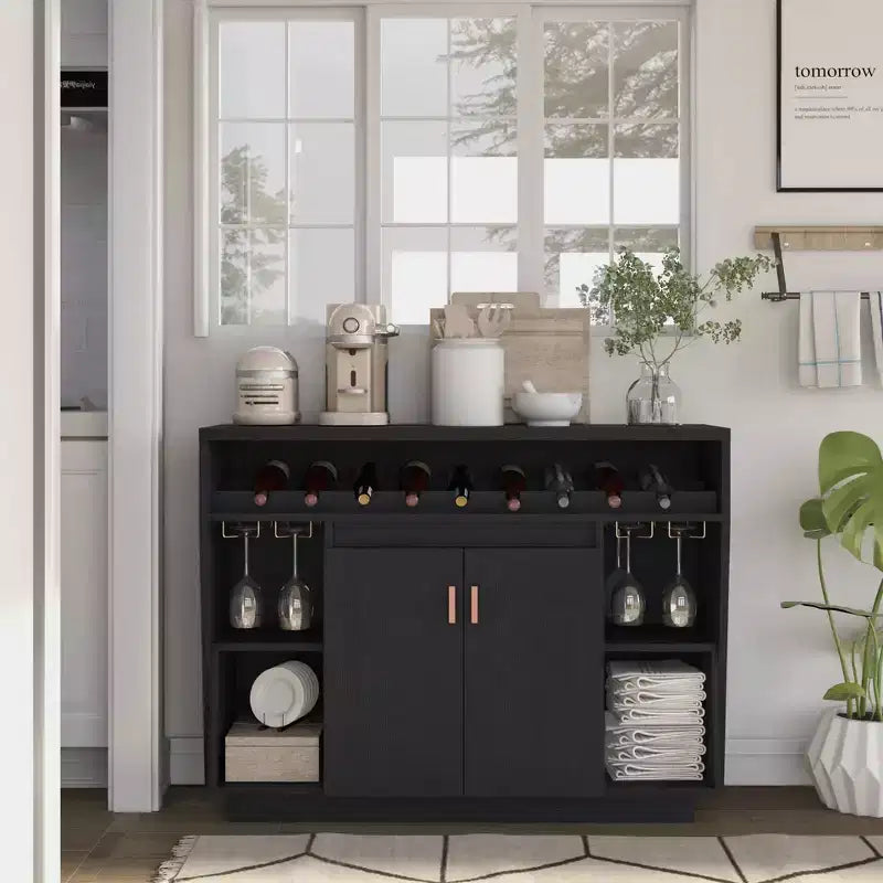 Veritte Contemporary 9 Bottle Buffet Black - miBasics