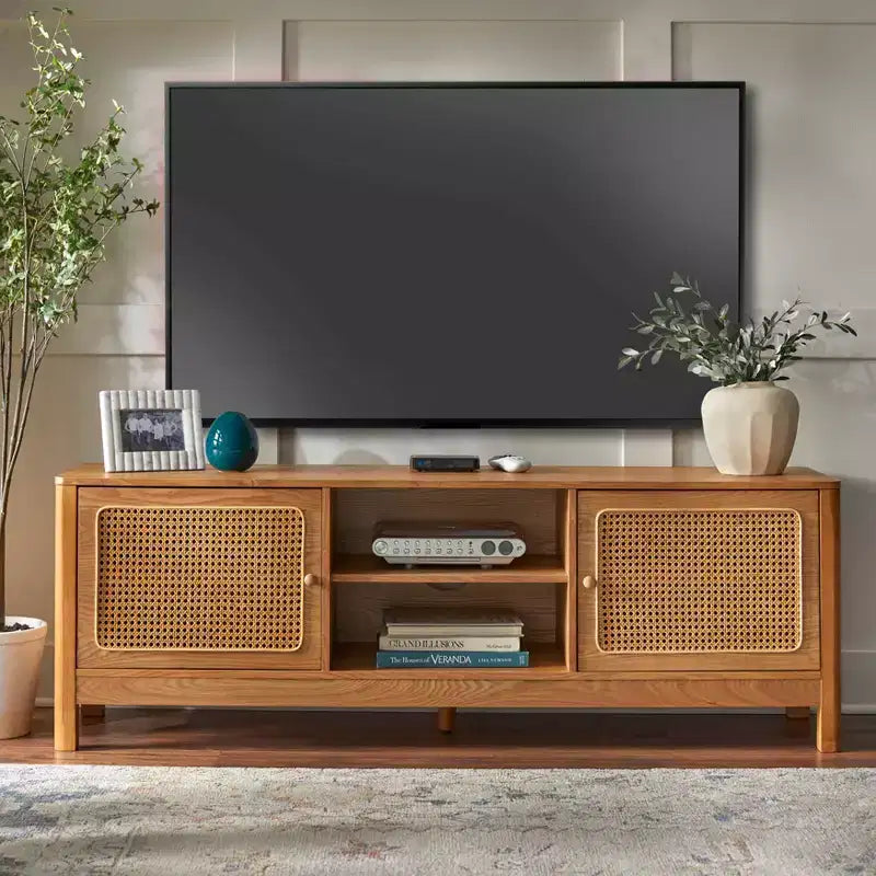 Lifestorey Sheldon Natural Cane Rectangle TV Stand Up to 70" TV Natural
