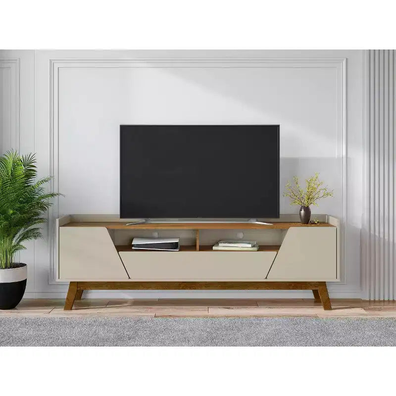 Meuble TV Moderne avec 4 Étagères pour Téléviseurs jusqu'à 70" Beige - Console Multimédia avec Rangement