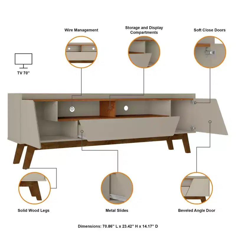 Meuble TV Moderne avec 4 Étagères pour Téléviseurs jusqu'à 70" Beige - Console Multimédia avec Rangement