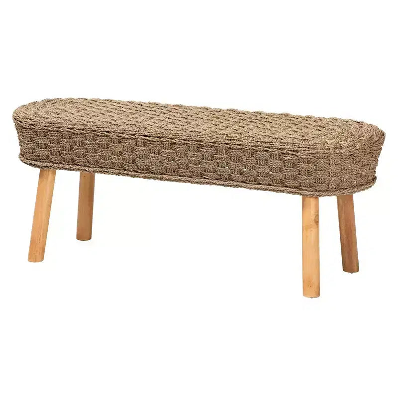 bali & pari Denver Natural Seagrass and Acacia Wood Accent Bench Light Brown/Natural Brown: Handcrafted Entryway Furniture