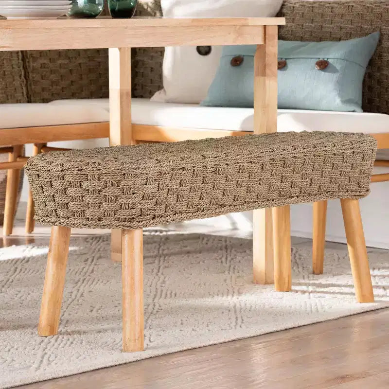 Banc d'appoint en jonc de mer naturel et bois d'acacia Marron clair/Marron naturel : Meuble d'entrée artisanal