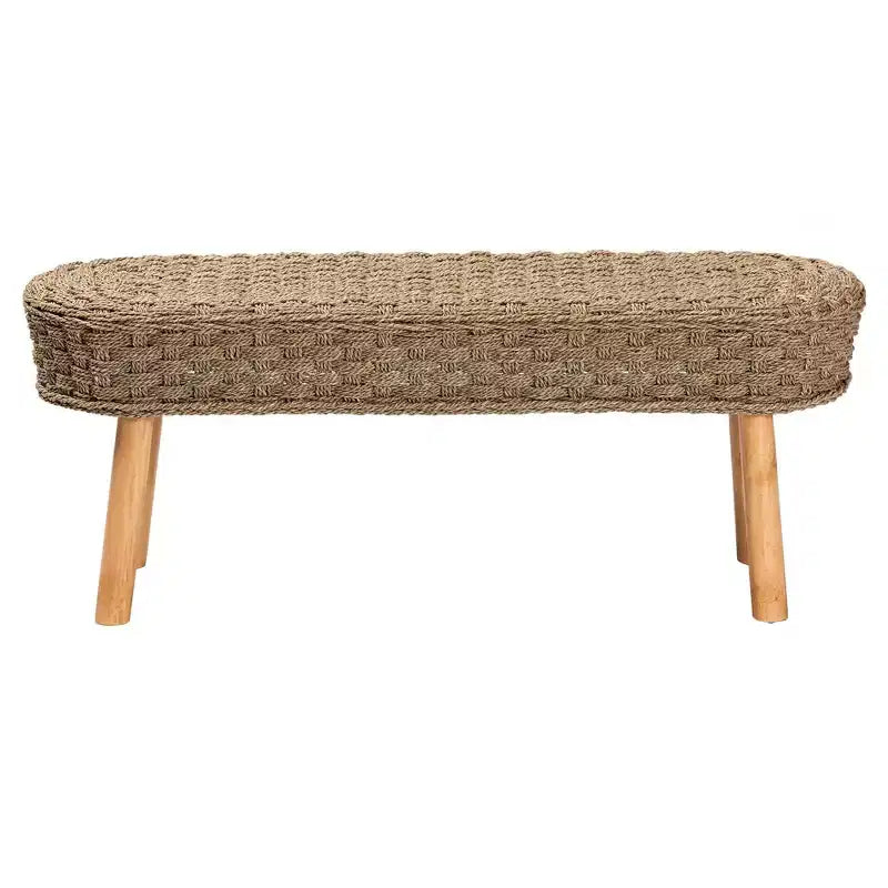 Banc d'appoint en jonc de mer naturel et bois d'acacia Marron clair/Marron naturel : Meuble d'entrée artisanal