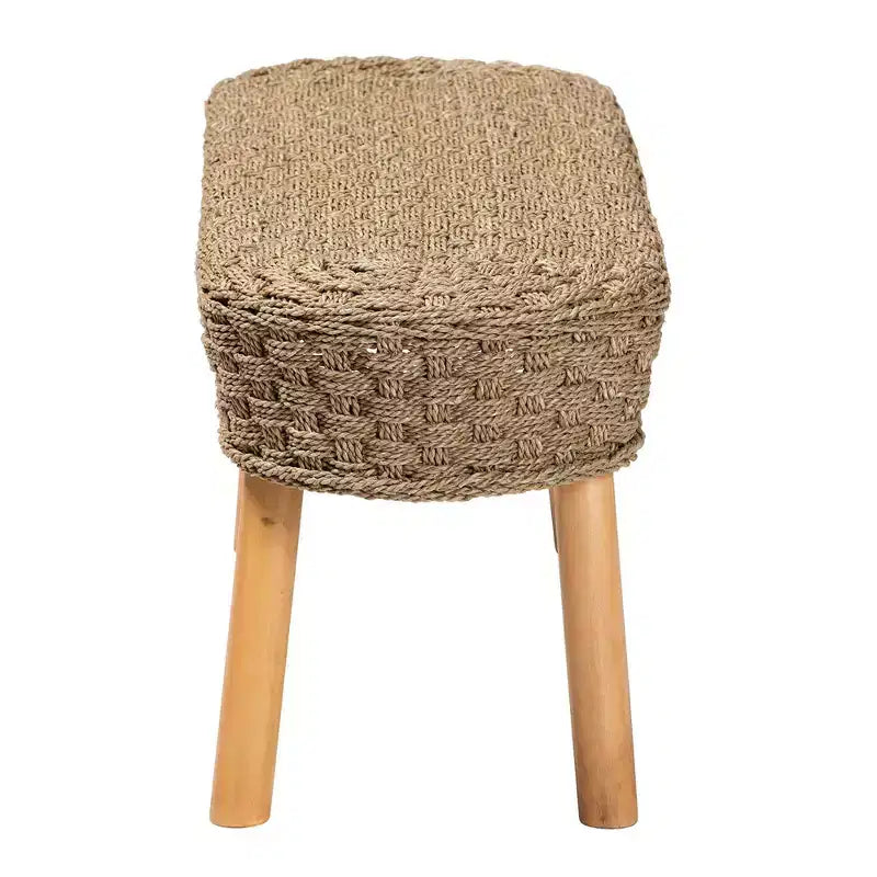 Banc d'appoint en jonc de mer naturel et bois d'acacia Marron clair/Marron naturel : Meuble d'entrée artisanal