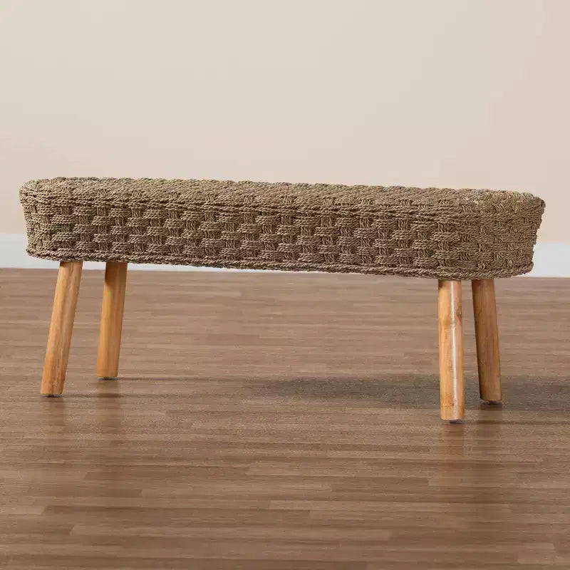Banc d'appoint en jonc de mer naturel et bois d'acacia Marron clair/Marron naturel : Meuble d'entrée artisanal