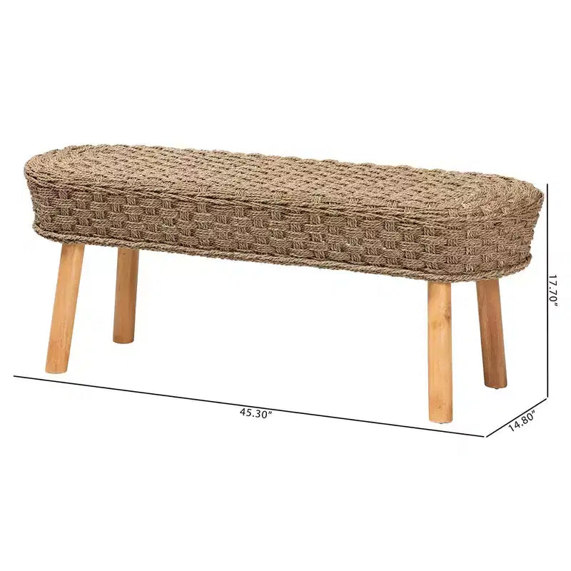 Banc d'appoint en jonc de mer naturel et bois d'acacia Marron clair/Marron naturel : Meuble d'entrée artisanal