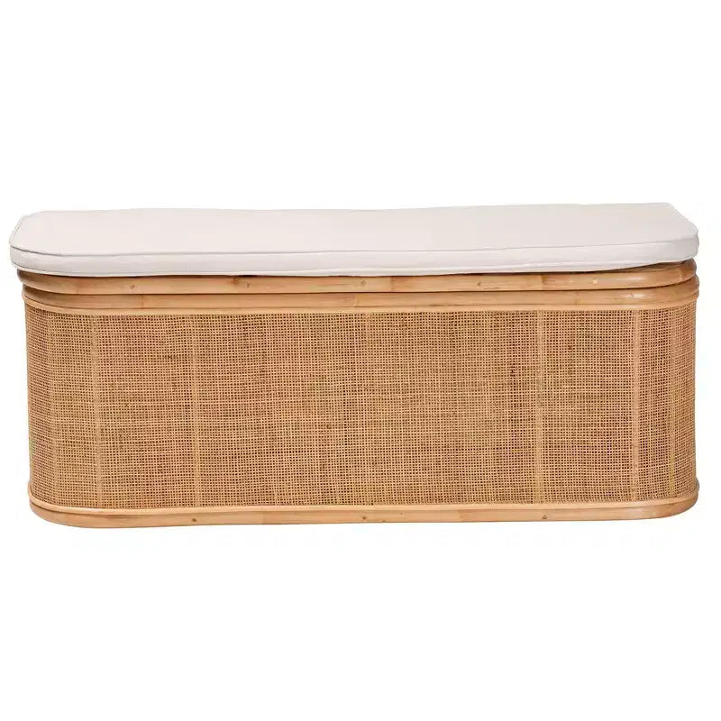Banc de rangement en rotin naturel Blanc/naturel : Polyester rembourré, cadre en contreplaqué, aucun assemblage requis