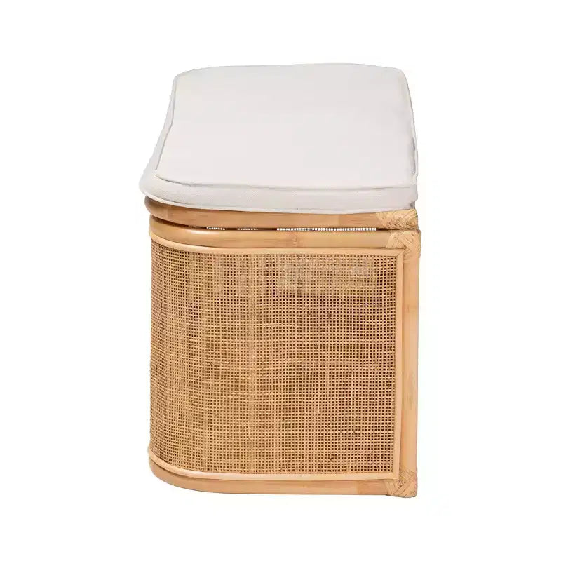 Banc de rangement en rotin naturel Blanc/naturel : Polyester rembourré, cadre en contreplaqué, aucun assemblage requis