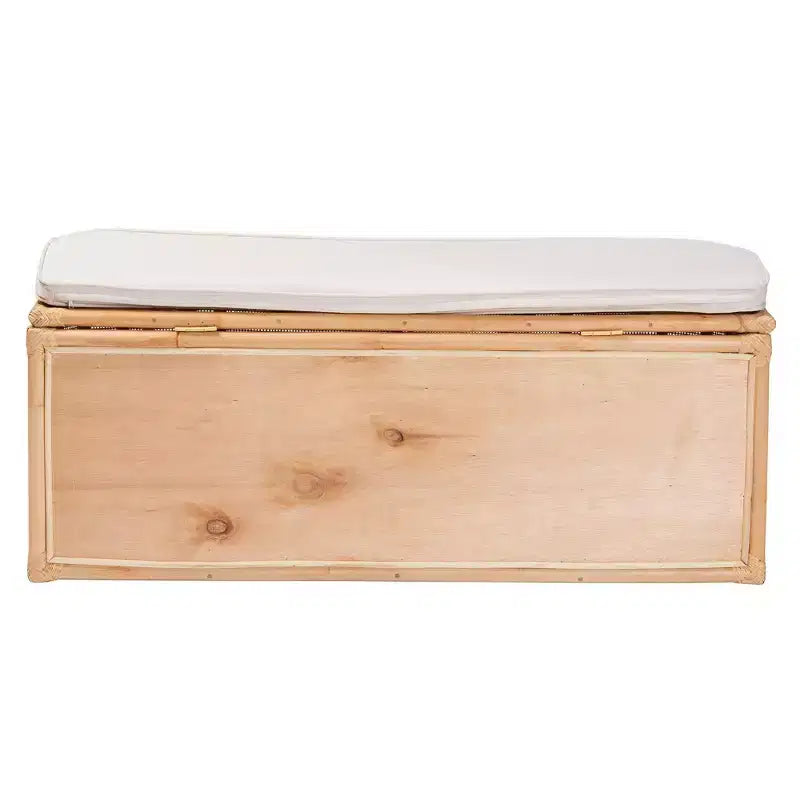 Banc de rangement en rotin naturel Blanc/naturel : Polyester rembourré, cadre en contreplaqué, aucun assemblage requis