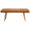 Storied Home Leather Grid Bench Brown: Mango Wood Frame, Adult Assembly, Spot Clean, Rectangle Shape