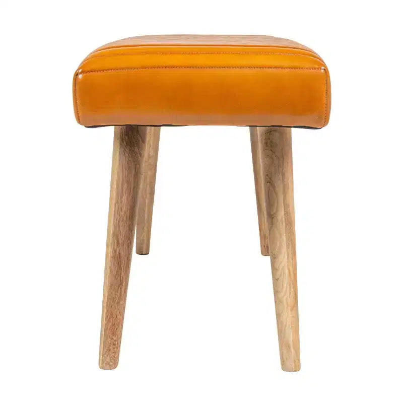 Storied Home Leather Grid Bench Brown: Mango Wood Frame, Adult Assembly, Spot Clean, Rectangle Shape