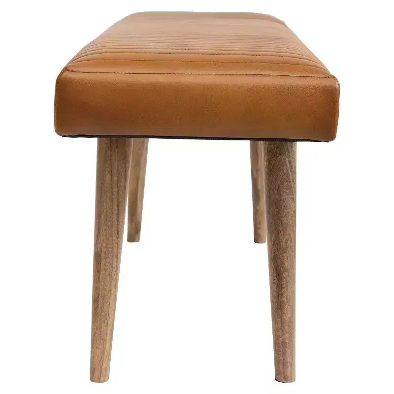 Storied Home Leather Grid Bench Brown: Mango Wood Frame, Adult Assembly, Spot Clean, Rectangle Shape