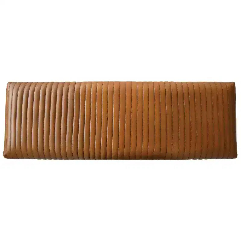 Storied Home Leather Grid Bench Brown: Mango Wood Frame, Adult Assembly, Spot Clean, Rectangle Shape