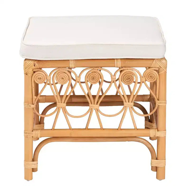 bali & pari Ibiza Rattan Footstool White/Light Honey: Upholstered Polyester, No Assembly Required
