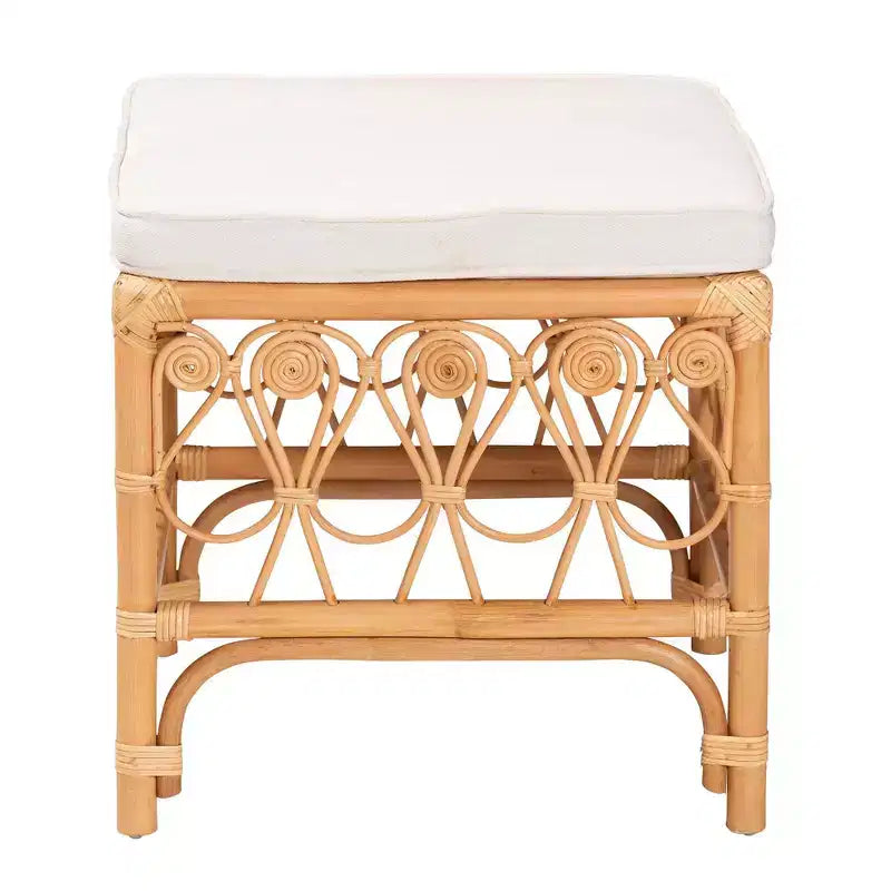 bali & pari Ibiza Rattan Footstool White/Light Honey: Upholstered Polyester, No Assembly Required