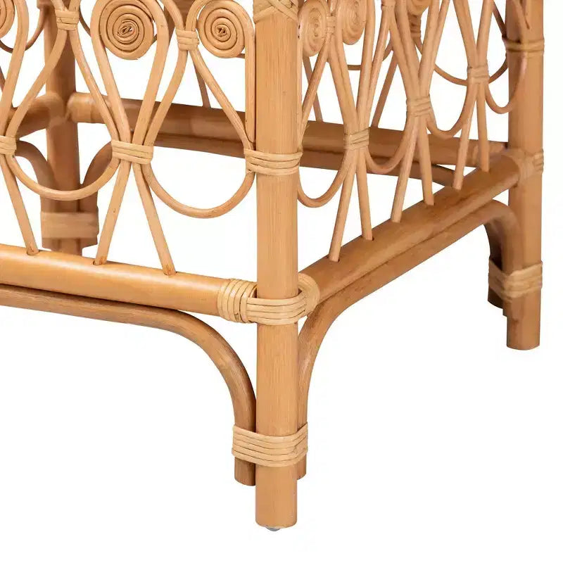 bali & pari Ibiza Rattan Footstool White/Light Honey: Upholstered Polyester, No Assembly Required
