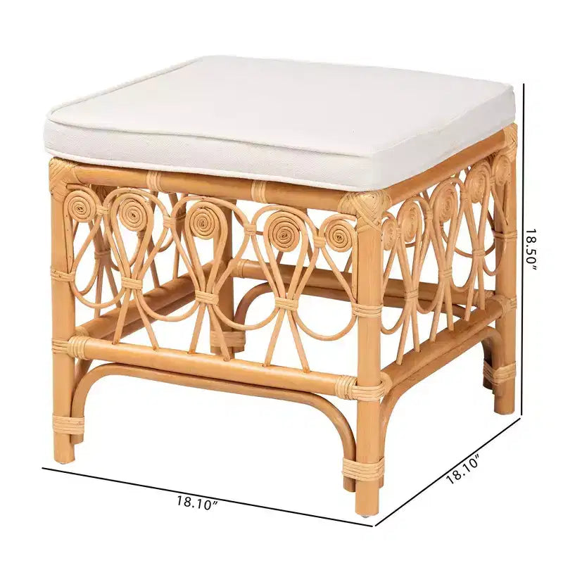 bali & pari Ibiza Rattan Footstool White/Light Honey: Upholstered Polyester, No Assembly Required