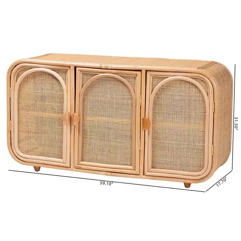 bali & pari Evania Natural Rattan 3 Door Storage Cabinet Natural