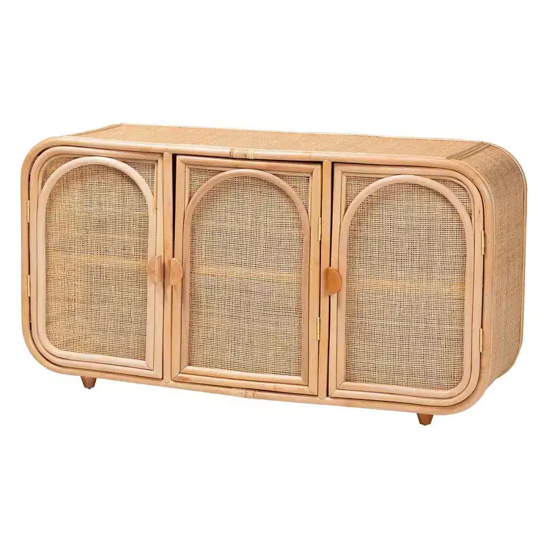 bali & pari Evania Natural Rattan 3 Door Storage Cabinet Natural