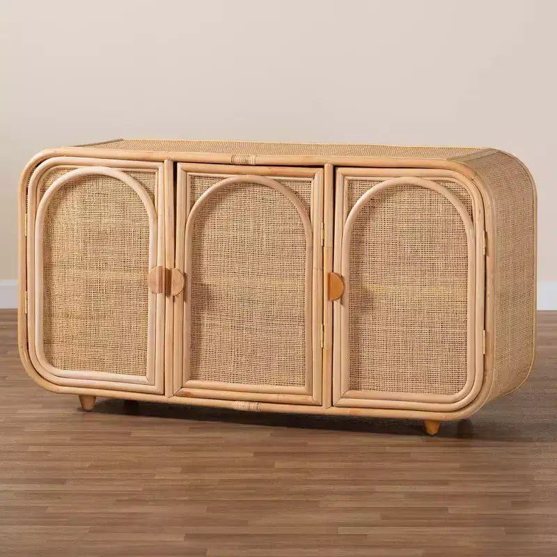 bali & pari Evania Natural Rattan 3 Door Storage Cabinet Natural