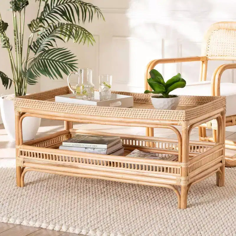 Table basse en rotin naturel Naturel: 19.7" de haut, aucun assemblage, conception de base en forme, 17.6 lbs