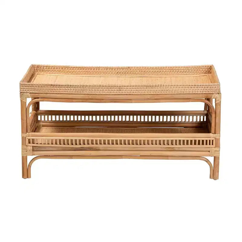 Table basse en rotin naturel Naturel: 19.7" de haut, aucun assemblage, conception de base en forme, 17.6 lbs