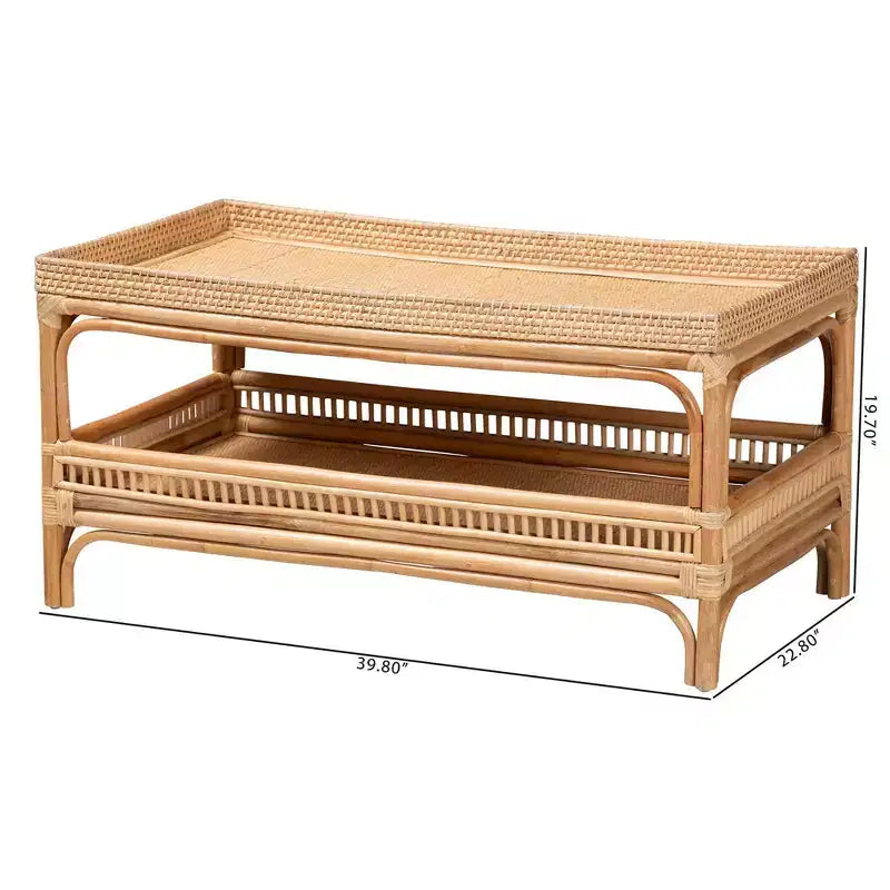 Table basse en rotin naturel Naturel: 19.7" de haut, aucun assemblage, conception de base en forme, 17.6 lbs