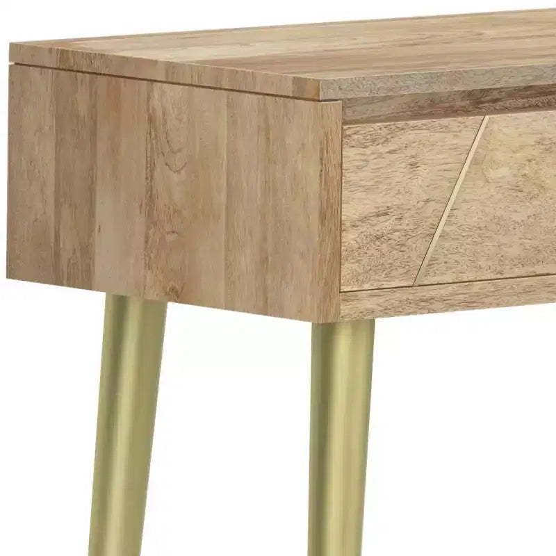 Bissell Console Table Natural - Wyndenhall: Mid-Century Modern, Geometric Brass Inlay, Storage