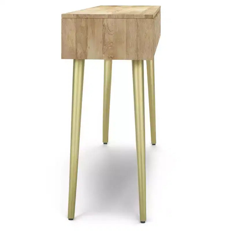 Bissell Console Table Natural - Wyndenhall: Mid-Century Modern, Geometric Brass Inlay, Storage